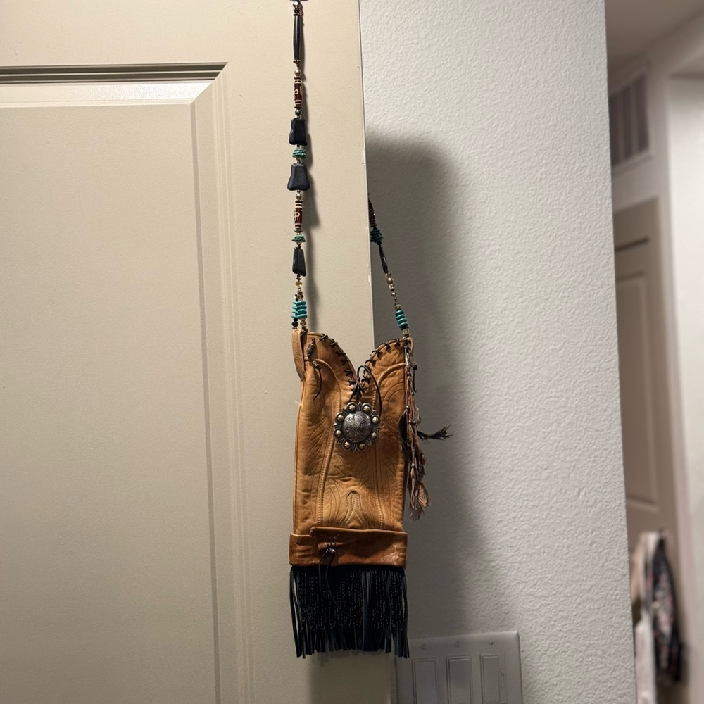 Lucchese Tan Leather Crossbody Bag with Fringe - Picture 6 of 8